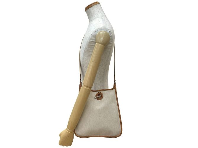 Borsa a Spalla in Pelle H Buffle Toile PM Vespa di Hermès Marrone Bianco - vista 2