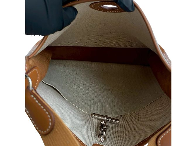 Borsa a Spalla in Pelle H Buffle Toile PM Vespa di Hermès Marrone Bianco - vista 9