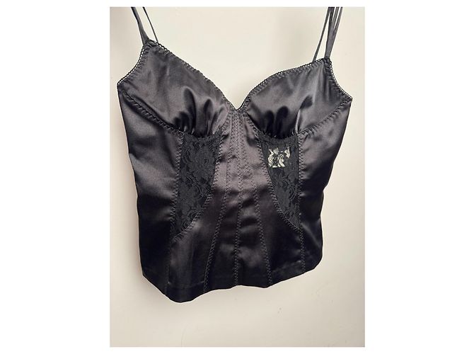 Dolce & Gabbana Top Corsetto in Satin Nero - vista 3