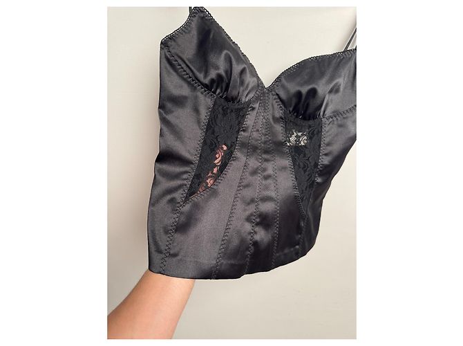 Dolce & Gabbana Top Corsetto in Satin Nero - vista 4