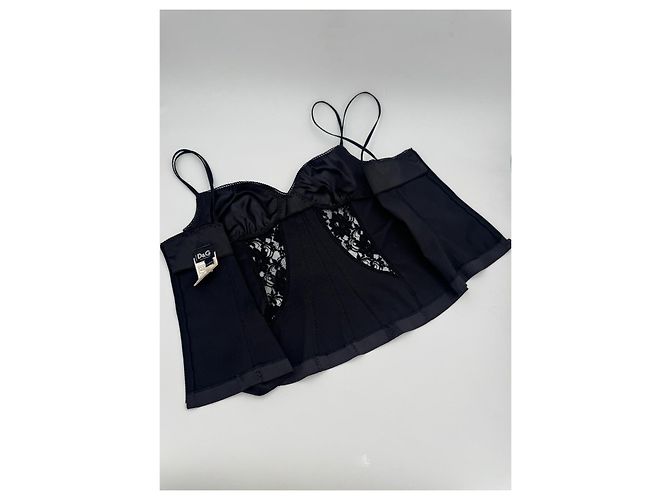 Dolce & Gabbana Top Corsetto in Satin Nero - vista 6