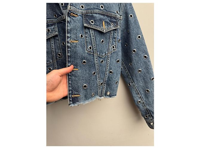 Giacca cropped in denim blu con occhielli Alaïa - vista 11