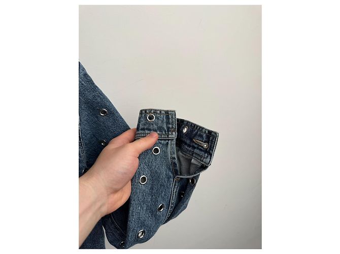 Giacca cropped in denim blu con occhielli Alaïa - vista 12