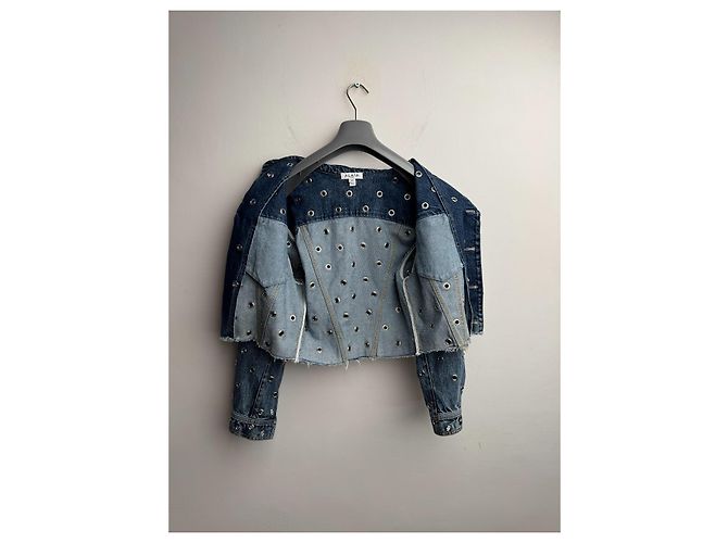 Giacca cropped in denim blu con occhielli Alaïa - vista 13