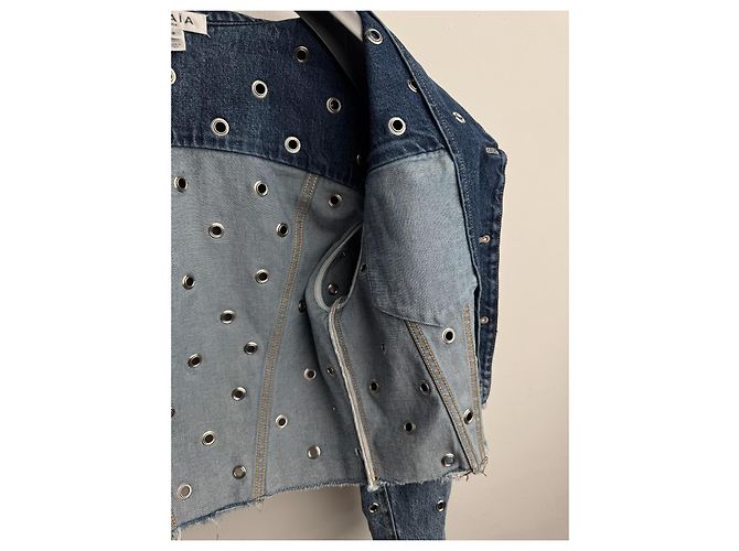 Giacca cropped in denim blu con occhielli Alaïa - vista 15