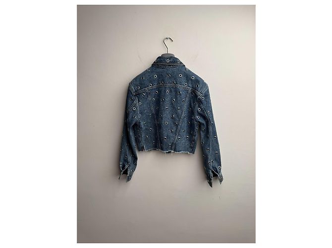 Giacca cropped in denim blu con occhielli Alaïa - vista 16