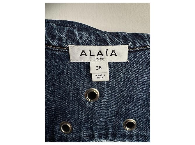 Giacca cropped in denim blu con occhielli Alaïa - vista 2