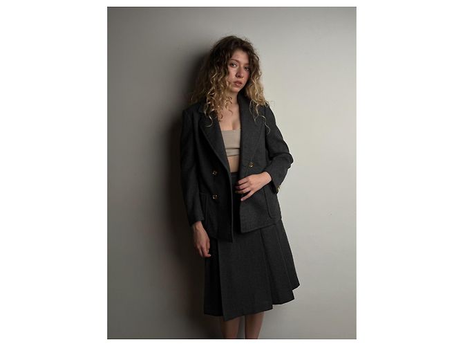 Conjunto de saia e blazer Céline em lã cinza - vista 2