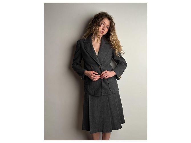 Conjunto de saia e blazer Céline em lã cinza - vista 4