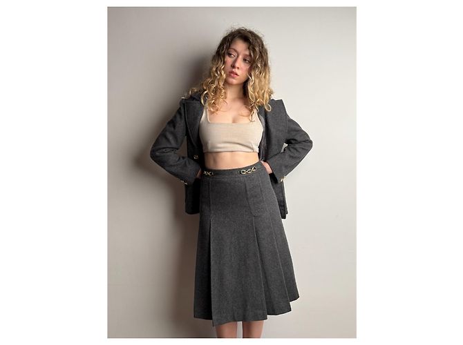 Conjunto de saia e blazer Céline em lã cinza - vista 5