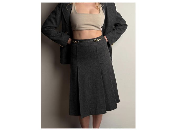 Conjunto de saia e blazer Céline em lã cinza - vista 7