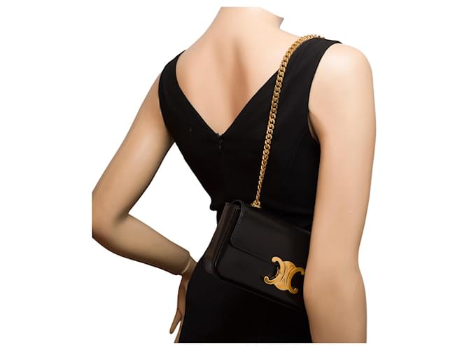 Céline Borsa CELINE Triomphe in Pelle Nera - 102702 Nero - vista 14