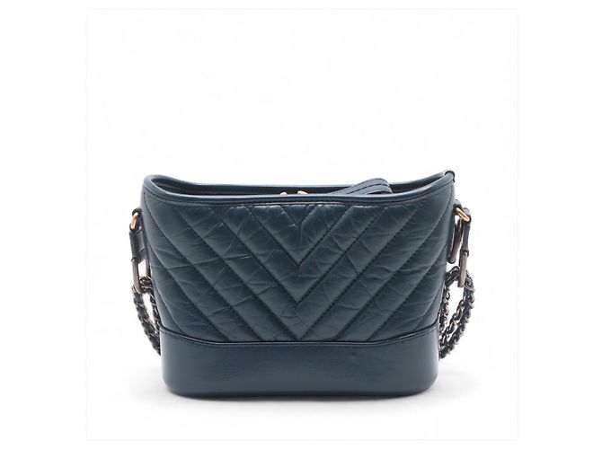 Chanel Borsa a spalla in pelle di agnello chevron Gabrielle piccola blu - vista 4