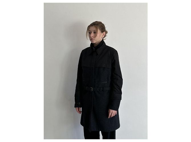 Abrigo doble de lana y nylon Prada negro - vista 20