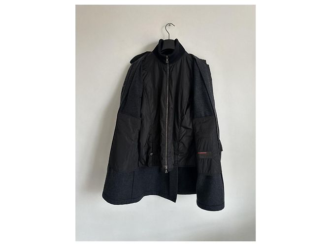 Abrigo doble de lana y nylon Prada negro - vista 6
