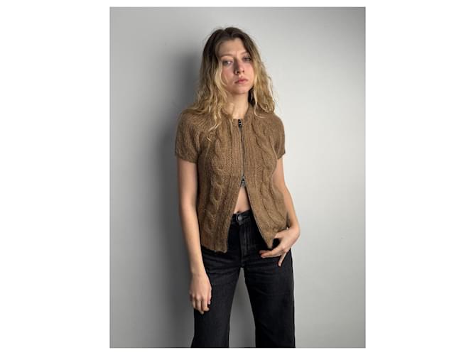 Prada Zip Strickpullover aus Wolle und Mohair Braun - Ansicht 3