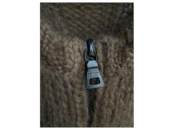 Prada Zip Strickpullover aus Wolle und Mohair Braun - Ansicht 6