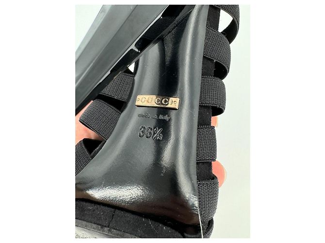 Gucci Gladiator Runaway Sandaletten mit Absatz Schwarz Stoff - Ansicht 9