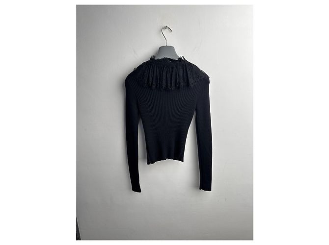 Jean Paul Gaultier Schwarzer Rippstrick Cardigan mit Spitzenbesatz - Ansicht 11