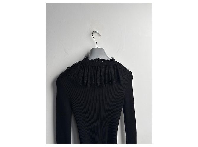 Jean Paul Gaultier Schwarzer Rippstrick Cardigan mit Spitzenbesatz - Ansicht 12
