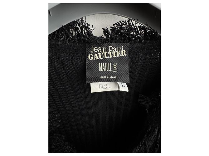Jean Paul Gaultier Schwarzer Rippstrick Cardigan mit Spitzenbesatz - Ansicht 6