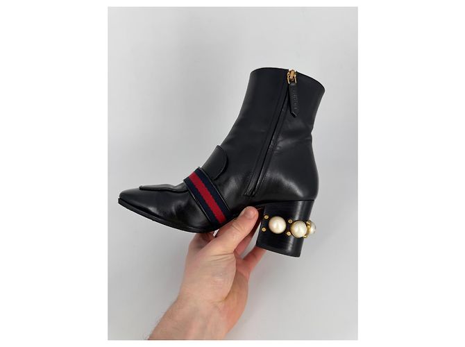 Stivaletti Gucci Marmont in pelle nera Nero - vista 10
