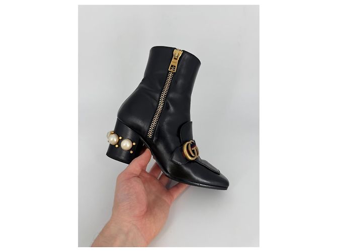 Stivaletti Gucci Marmont in pelle nera Nero - vista 9