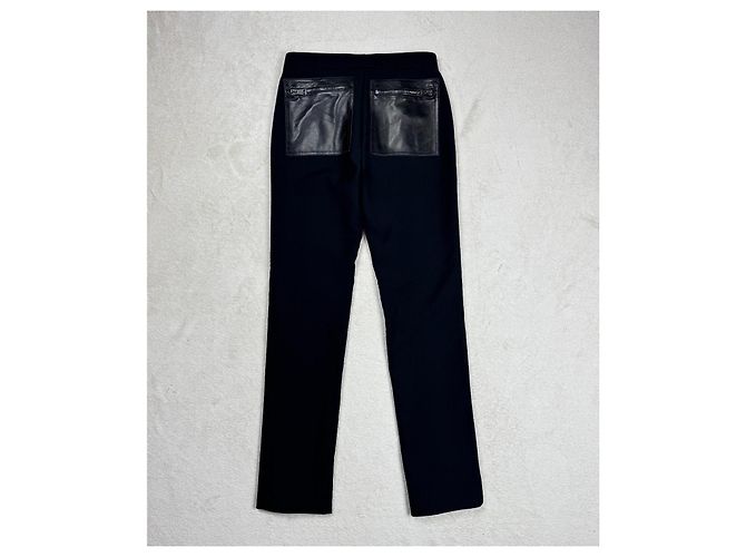 Calças Gucci de lã e couro preto com zíper - vista 12