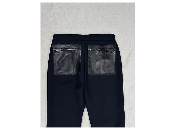 Calças Gucci de lã e couro preto com zíper - vista 13