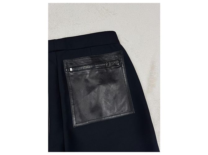 Calças Gucci de lã e couro preto com zíper - vista 14
