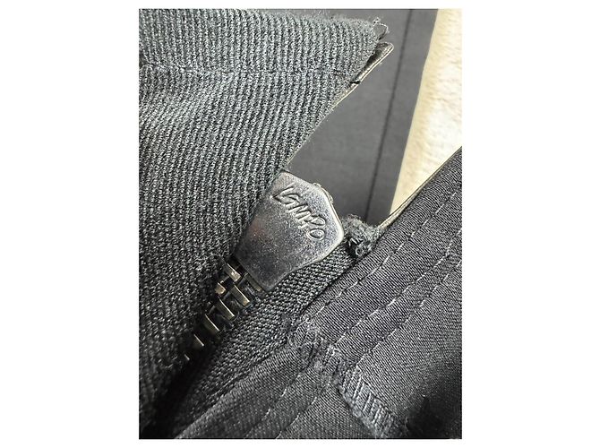 Calças Gucci de lã e couro preto com zíper - vista 4