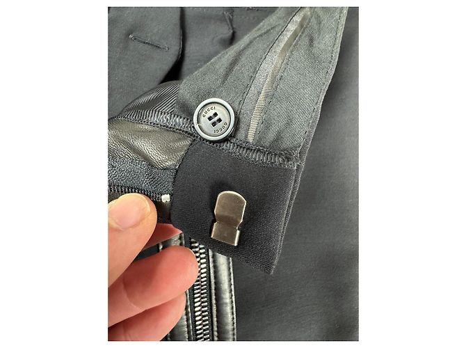 Calças Gucci de lã e couro preto com zíper - vista 7