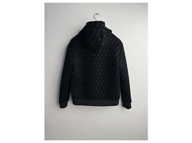 Fendi Felpa con Cappuccio FF Monogram Chenille Nera Nero - vista 16