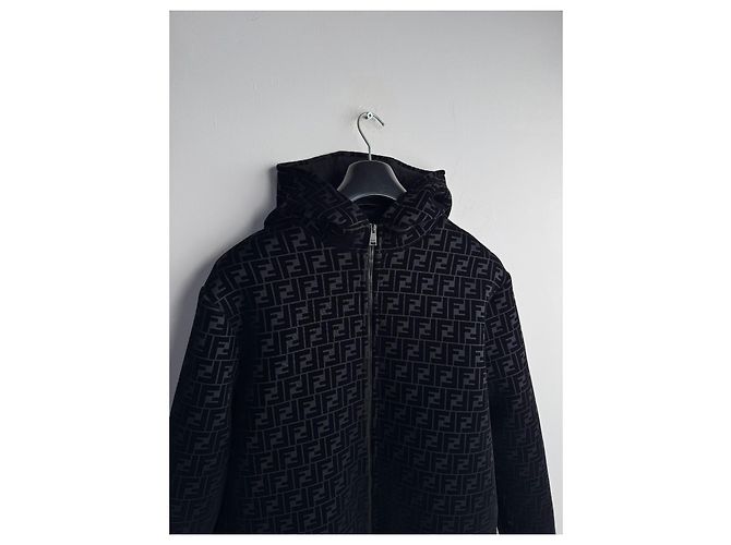Fendi Felpa con Cappuccio FF Monogram Chenille Nera Nero - vista 2