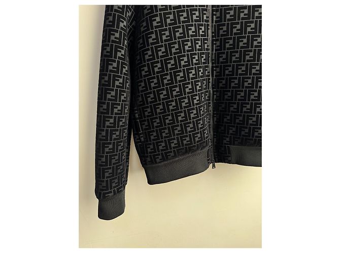 Fendi Felpa con Cappuccio FF Monogram Chenille Nera Nero - vista 4