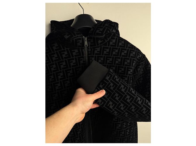 Fendi Felpa con Cappuccio FF Monogram Chenille Nera Nero - vista 6