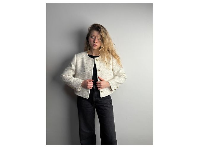 Sandro Blazer de Tweed Zally Beige - vista 3