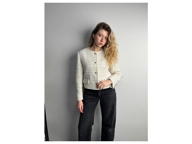 Sandro Blazer de Tweed Zally Beige - vista 5
