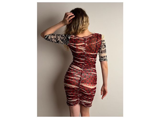 Jean Paul Gaultier Soleil Tattoo Mesh Kleid Rot - Ansicht 3