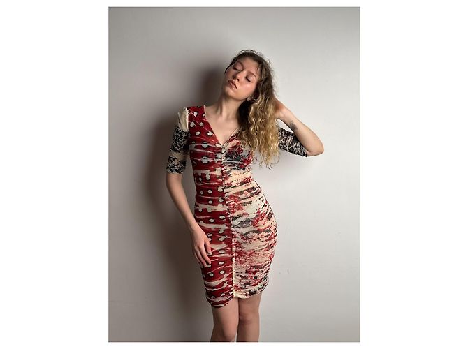 Jean Paul Gaultier Soleil Tattoo Mesh Kleid Rot - Ansicht 4