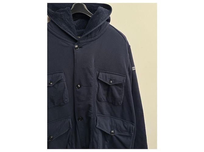 Stone Island Giacca con cappuccio blu navy cotone - vista 3