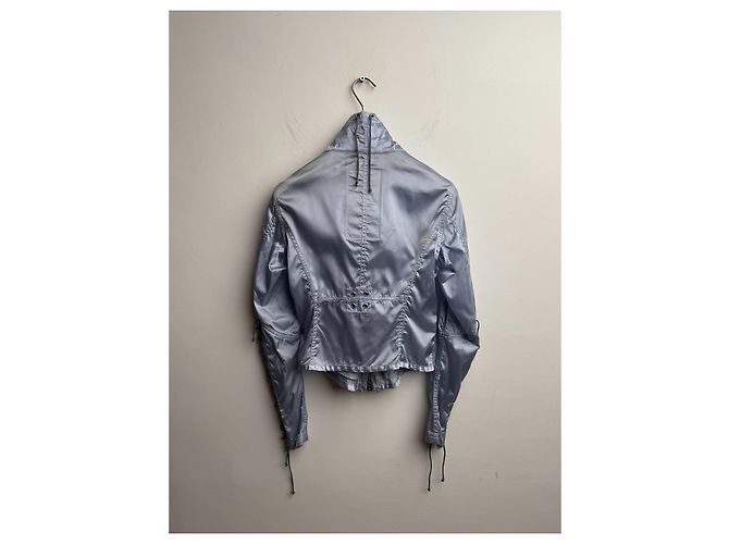 Giacca Biker Cropped Prada Nylon Parachute Blu - vista 10