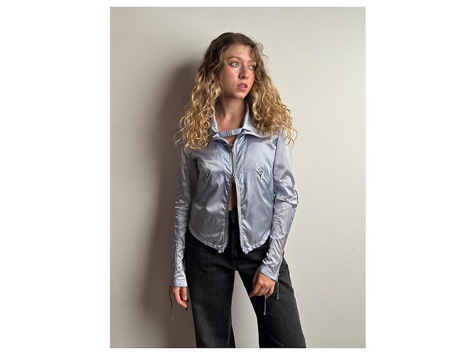 Giacca Biker Cropped Prada Nylon Parachute Blu - vista 2