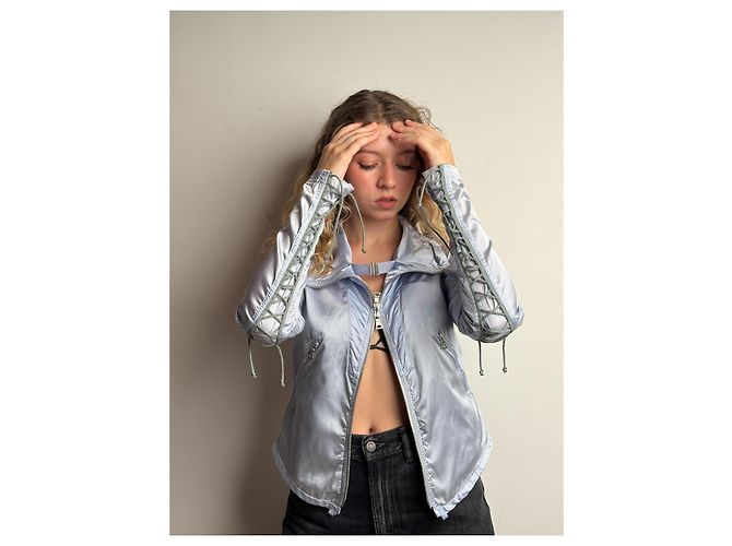 Giacca Biker Cropped Prada Nylon Parachute Blu - vista 4