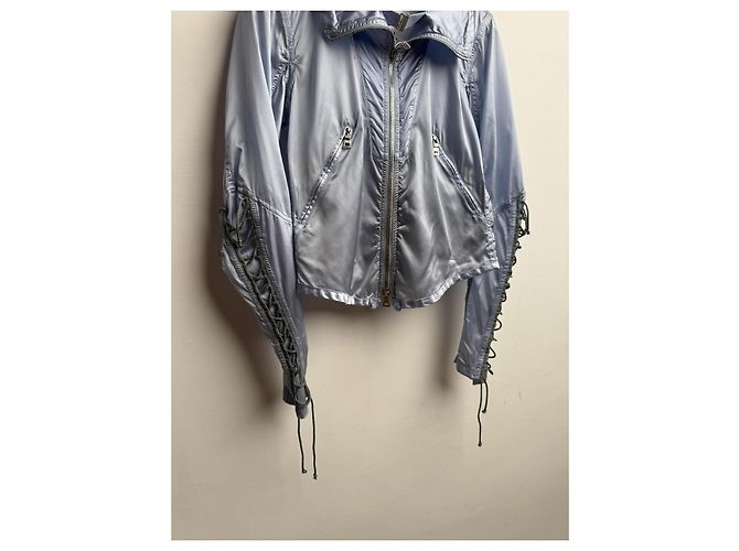 Giacca Biker Cropped Prada Nylon Parachute Blu - vista 5