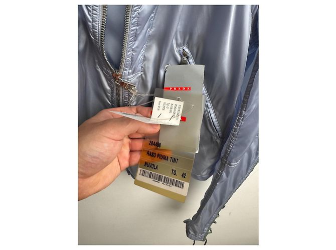 Giacca Biker Cropped Prada Nylon Parachute Blu - vista 7