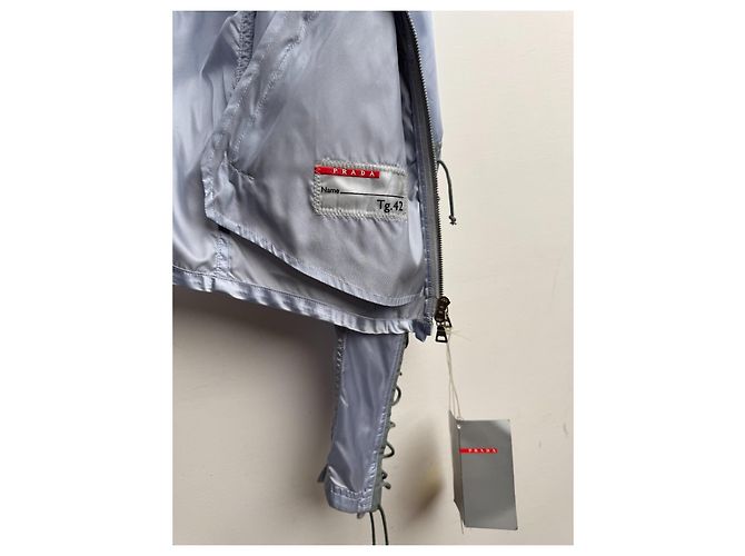 Giacca Biker Cropped Prada Nylon Parachute Blu - vista 8