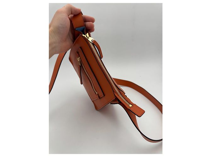 Borsa a tracolla Smythson Bond in pelle arancione - vista 11