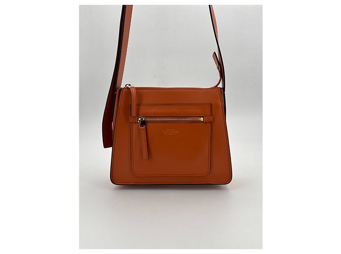 Borsa a tracolla Smythson Bond in pelle arancione - vista 2