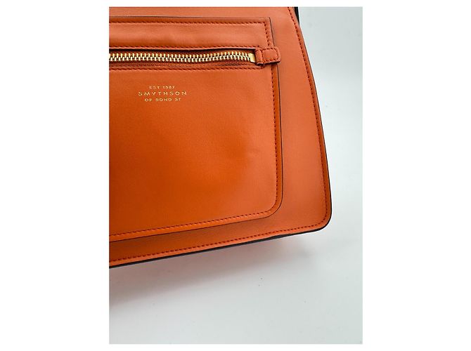 Borsa a tracolla Smythson Bond in pelle arancione - vista 5